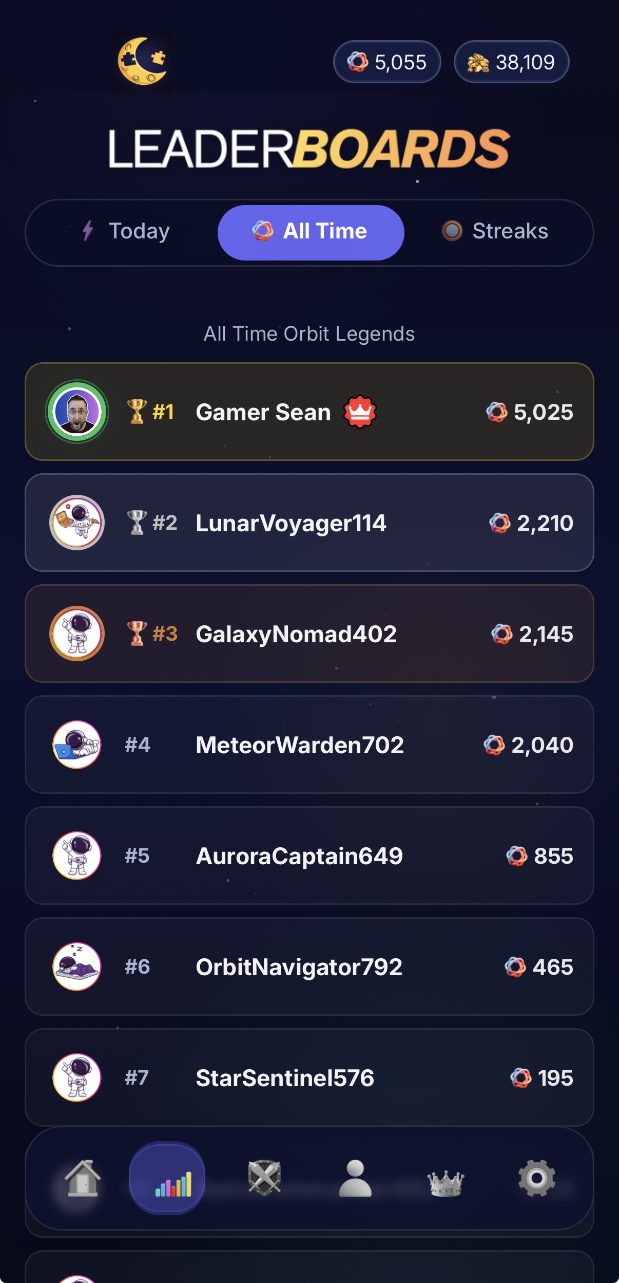 Puzzle Eclipse leaderboard showing top players